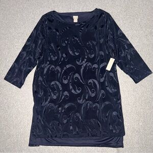 Chico's Travelers Tunic Paisley Jacquard 3/4 Sleeve Top Sz 3 XL India Ink NWT